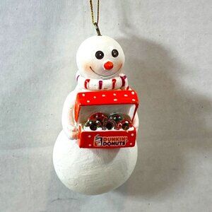 2009 Snowman Holding Box of Dunkin Donuts Christmas Ornament 3" Hand Painted